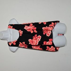 vivace black & pink floral semi sheer scoop neck with crochet lace top S